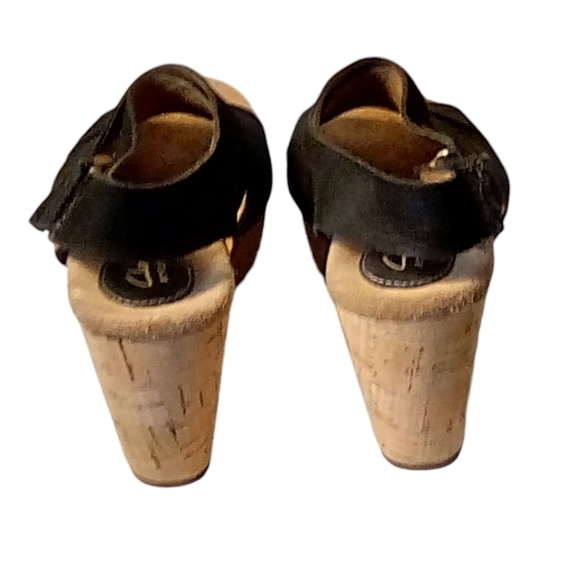 - CLARKS | Artisan Black Leather platform wedge cork sandals women’s 6.5W - Picture 4 of 5